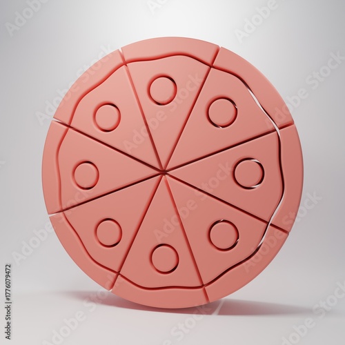Pink Pizza icon isolated on pink background. Fast food menu. Minimalism concept. 3D render illustration