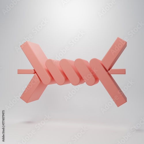 Pink Barbed wire icon isolated on pink background. Minimalism concept. 3D render illustration