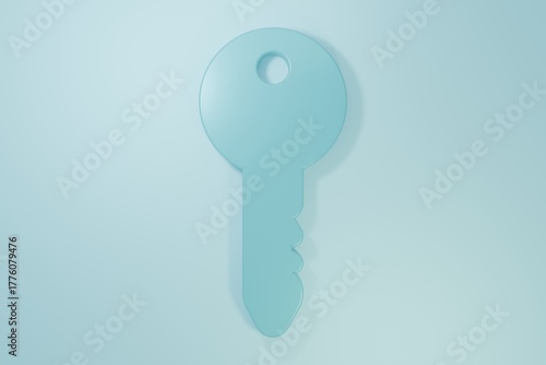 Blue Key icon isolated on blue background. Minimalism concept. 3D render illustration