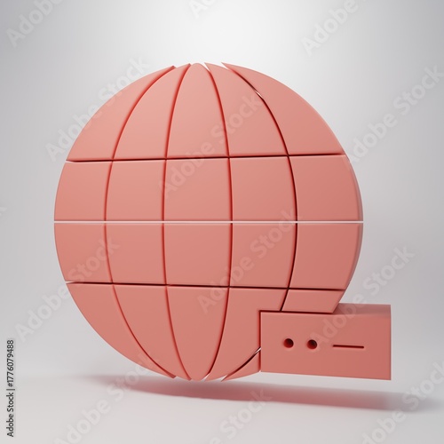 Pink Global technology or social network icon isolated on pink background. Minimalism concept. 3D render illustration