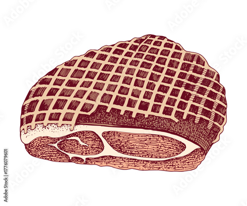 Piece of smoked ham hand drawn vector