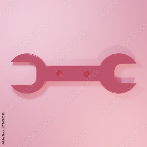 Pink Wrench spanner icon isolated on pink background. Minimalism concept. 3D render illustration