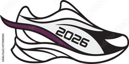 Vector 2026 running shoe logo design, modern minimal black white sports sneaker illustration