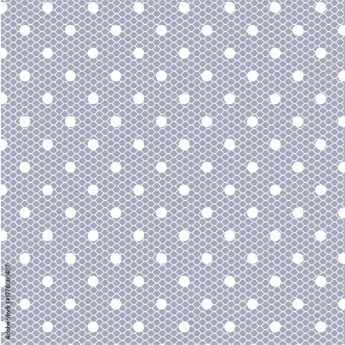 Seamless White Polka Dots on Lavender Mesh Lace Texture