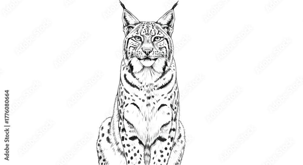 Fototapeta premium Lynx sitting portrait wildlife vector line art illustration.