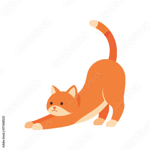 Adorable orange cat stretching with cute face and curving tail playful pet animal