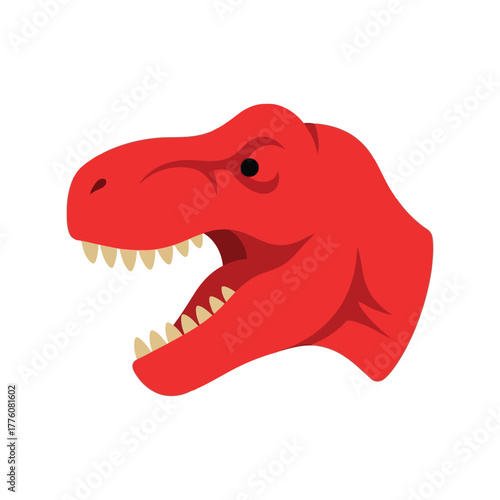Ferocious red tyrannosaurus rex dinosaur head roaring with sharp teeth