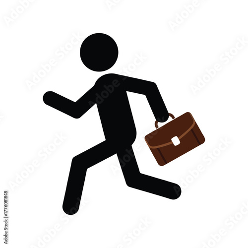 Silhouette of a businessman running with a briefcase dynamic action motion business concept