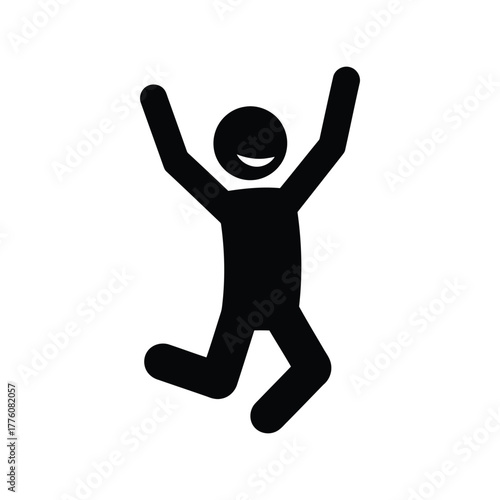 Joyful stick figure jumping with arms raised in celebration happiness and excitement