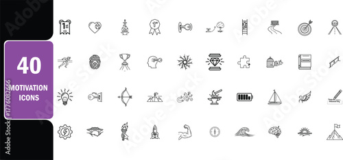 Motivation Icon Set – Flat and Modern Vector Symbols for Inspiration, Success, and Personal Growth