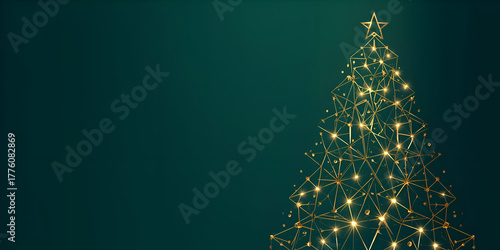 Joyful glowing christmas tree for festive holiday celebration. Modern abstract technology network of light, perfect for happy new year or winter season greeting