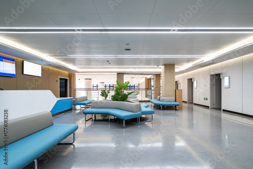 Sofa seats in the modern hospital lobby