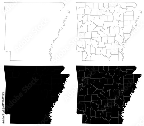 Arkansas map, Arkansas administrative map, Arkansas outline and counties state map set - illustration version