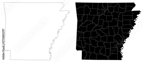 Arkansas map, Arkansas administrative map, Arkansas outline and counties state map set - illustration version