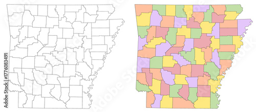 Arkansas map, Arkansas administrative map, Arkansas outline and counties state map set - illustration version