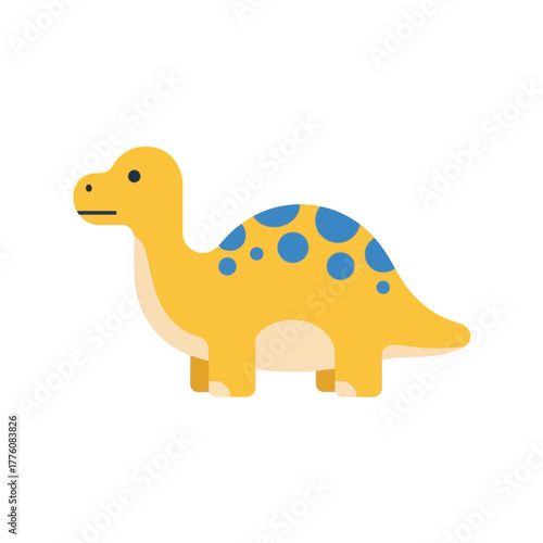Cute cartoon brontosaurus dinosaur character with blue spots cheerful and friendly
