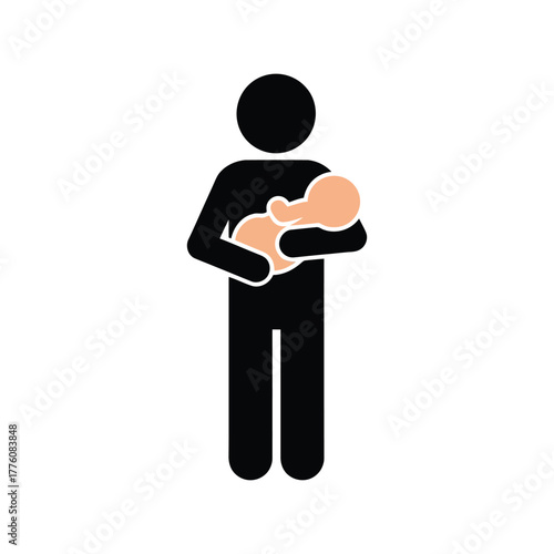 Parent holding newborn baby simple silhouette symbol of family and love