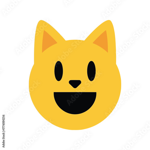 Happy yellow cat face emoji smiley icon for digital communication and expressive messaging