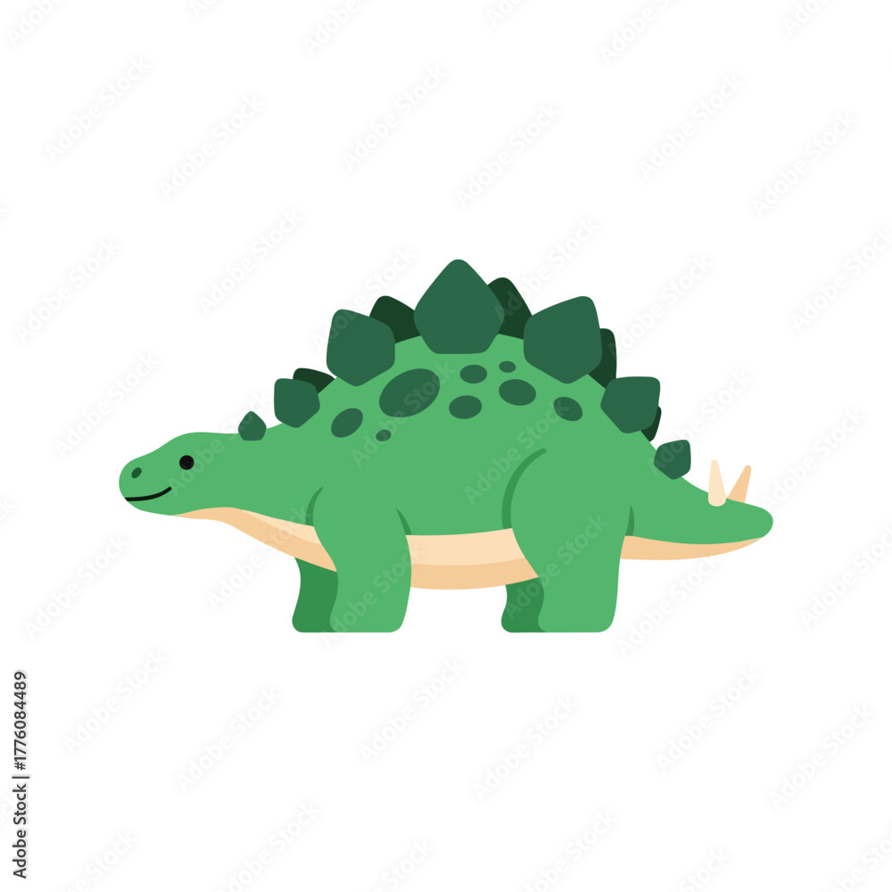 Fototapeta premium Cute green stegosaurus dinosaur illustration for kids and paleontology enthusiasts