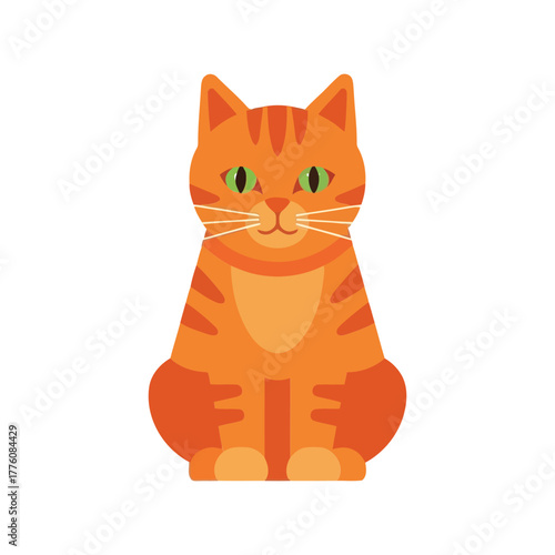 Cute orange tabby cat sitting upright with striped fur and big yellow eyes