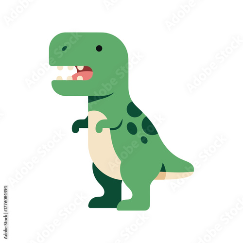 Cute cartoon green tyrannosaurus rex dinosaur with a big smile ready for fun