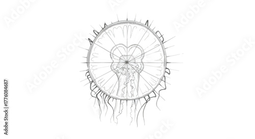 Jellyfish underwater marine wildlife minimal vector line art illustration.