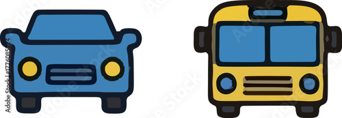 Cartoon Car and Bus Illustration for Children.