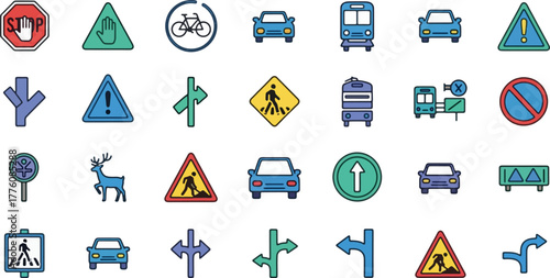 Collection of Road Signs and Traffic Symbols.