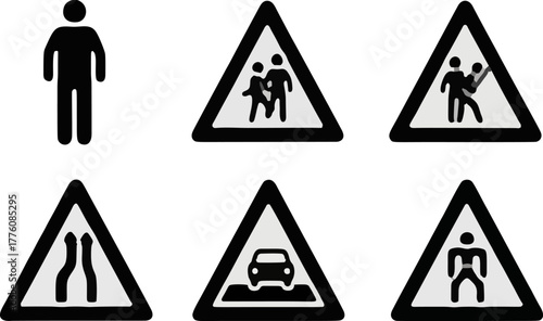 Collection of Road Warning Signs and Symbols.