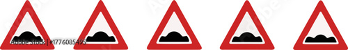 Multiple road signs indicating speed bumps ahead.