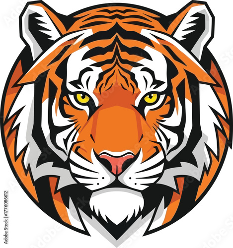 Powerful tiger head portrait majestic wild animal nature fierce predator big cat art isolated on transparent background