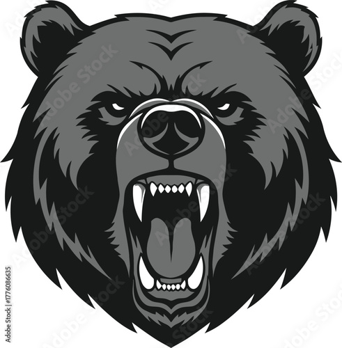 Ferocious grizzly bear head aggressive roaring wildlife animal emblem design concept isolated on transparent background