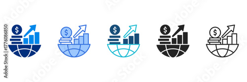 Gdp Icon Set Multiple Style Vector Illustration 