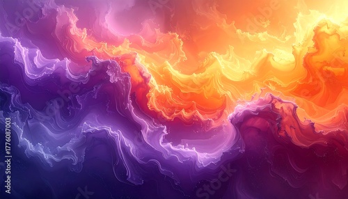 Dreamy, abstract sky featuring swirling clouds in shades of orange, purple, and pink blending together