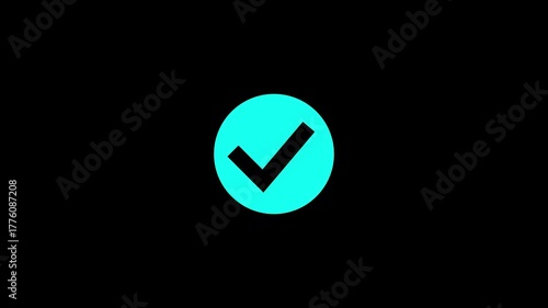 Check mark icon animation. Tick mark icon motion. approved check mark video. Represents success, correctness icon.