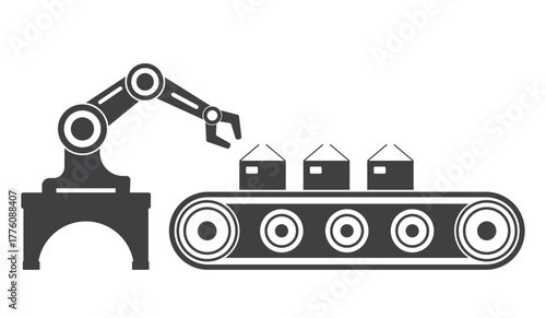 robot hand work on conveyor icon