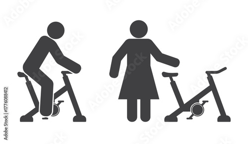 stationary exercise bike bicycle and training people icon