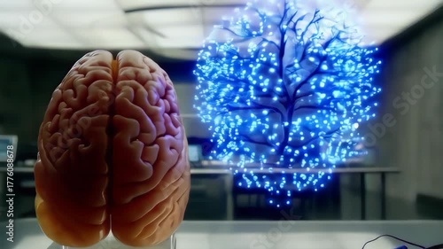 A human brain next to an A.I. brain