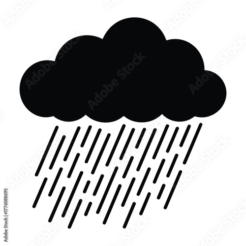 Rain falling from heavy clouds weather Silhouette, Vector, Illustration