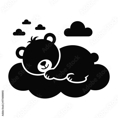 Sleeping baby bear on a cloud cute nursery Silhouette, Vector, Illustration