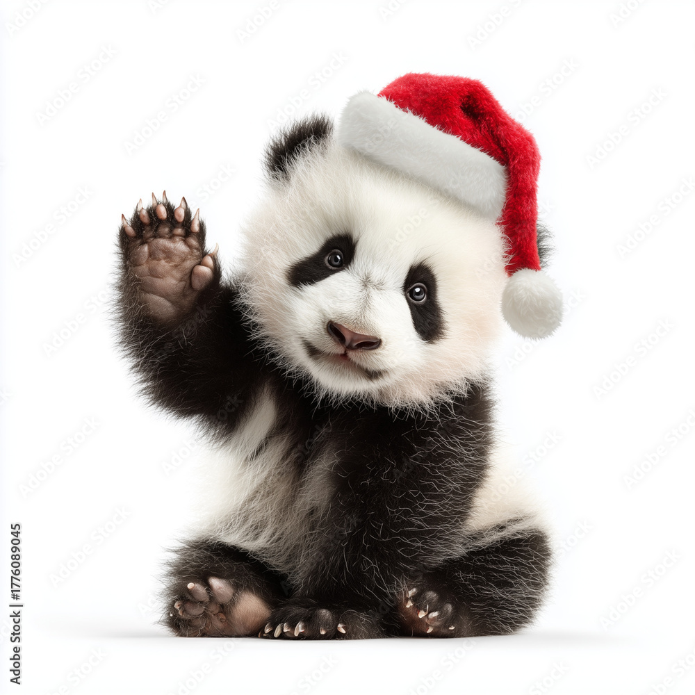 Obraz premium Cute penguin holding pine branch for Christmas season