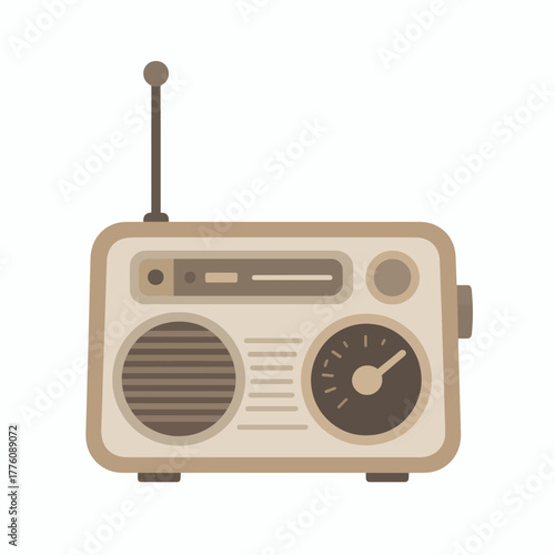 Vintage portable radio flat vector illustration isolated
