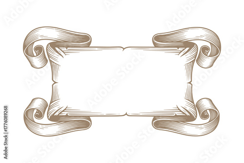 Old parchment scroll frame with ribbon decorations for text message
