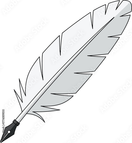 Elegant feather quill pen symbol isolated white classic writing tool heritage icon isolated on transparent background