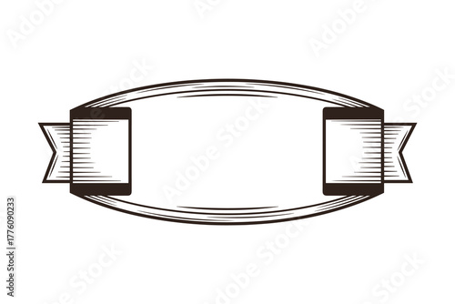 Ribbon banner black scroll isolated on white background