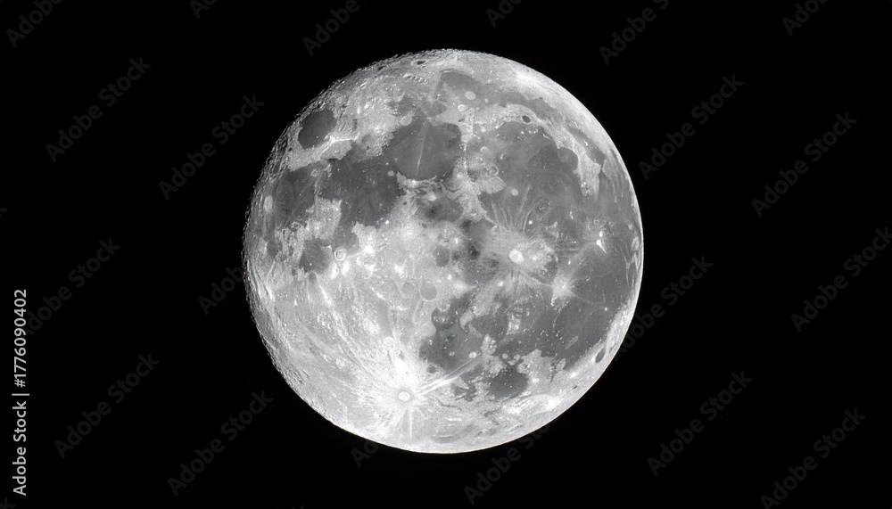Obraz premium Full moon glowing brightly against a vast dark night sky with visible craters and lunar landscape details