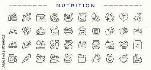 Nutrition icon set. Nourishment perfect for logos and infographic. Minimalist vector collections. Food icon set. Vector illustration in modern line style.