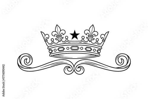 Royal crown with fleur de lis and star ornament isolated