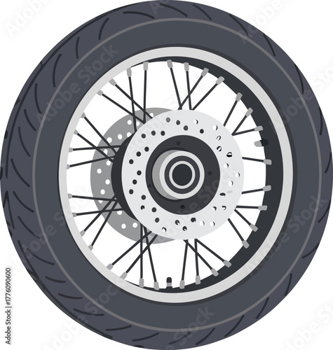 Detailed spoked wheel tire with rim and hub for automotive and motorcycle applications realistic rendering isolated on transparent background
