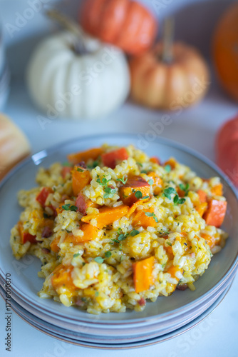 Pumpkin risotto prepared with pumpkin puree 